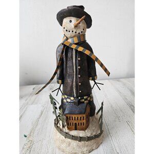 David's David red coat snowman harden Metal snowman statue figurine village scar